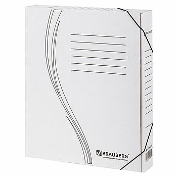 Папка архивная с резинкой А4 (325х250 мм), 45 мм, до 400 листов, плотная, микрогофрокартон, БЕЛАЯ, BRAUBERG,