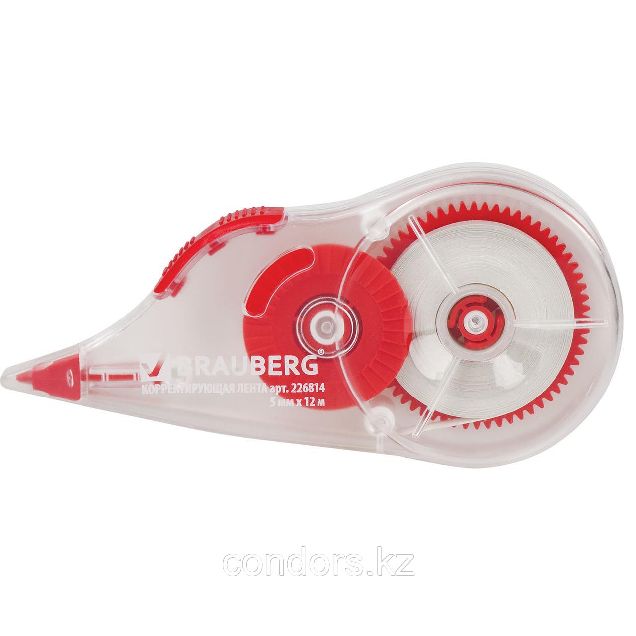 Корректирующая лента BRAUBERG, 5 мм х 12 м, корпус прозрачный, механизм перемотки, блистер, 226814, фото 1