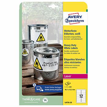 Этикетка самоклеящаяся ВСЕПОГОДНАЯ 99,1х42,3 мм, 12 этикеток, полиэстер, белая, 20 листов, Avery Zweckform,