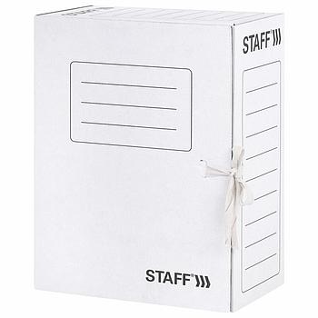 Папка архивная с завязками А4 (325х250 мм), 150 мм, до 1400 листов, микрогофрокартон, БЕЛАЯ, STAFF, 128875