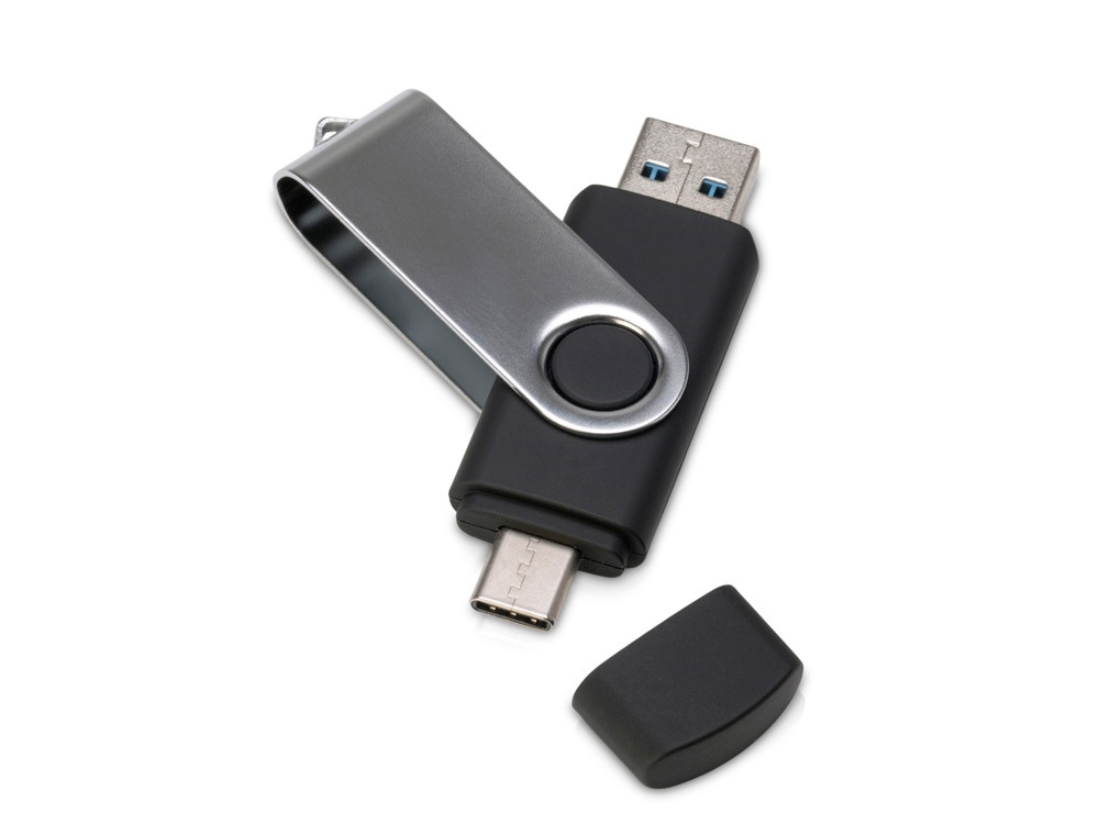 USB3.0/USB Type-C флешка на 32 Гб Квебек C, черный, фото 1