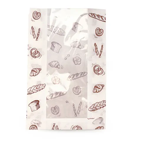 Пакет бумажный с рисунком "ХЛЕБ", 325*200+65 мм, с окном 110 мм, влагопрочный, белый, AVIORA, 50 шт.