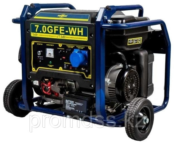 Генератор бензиновый Mateus MS01109 (7,0GFE-WH), 7.0 кВт, 220 В, ручной/электронный, бак 25 л, на колесах