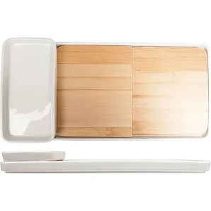 Блюдо для подачи бамбук,фарфор ,H=10,L=355/130,B=165мм св. дерево,белый