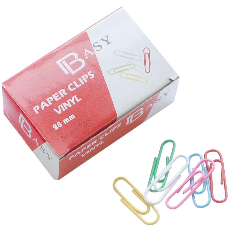Скрепки BASY 28 мм, цветные, 100 шт/упак