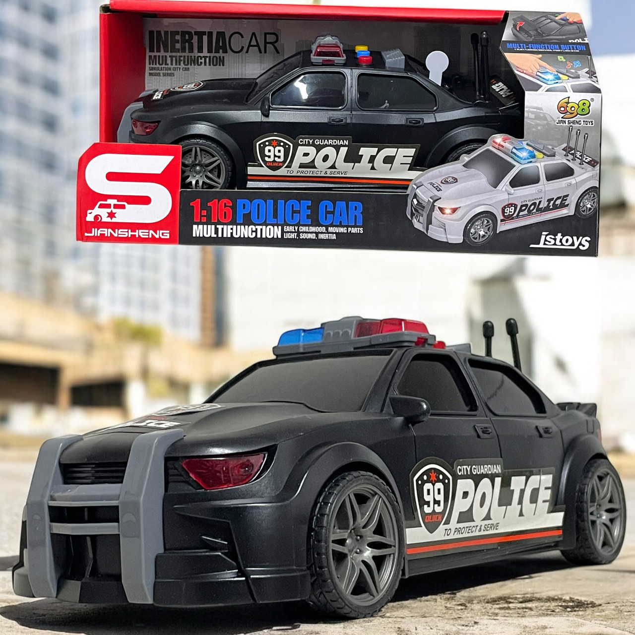 Js124C Полицейская машина (черная) 3 функции 1:16 Police car 28*13см