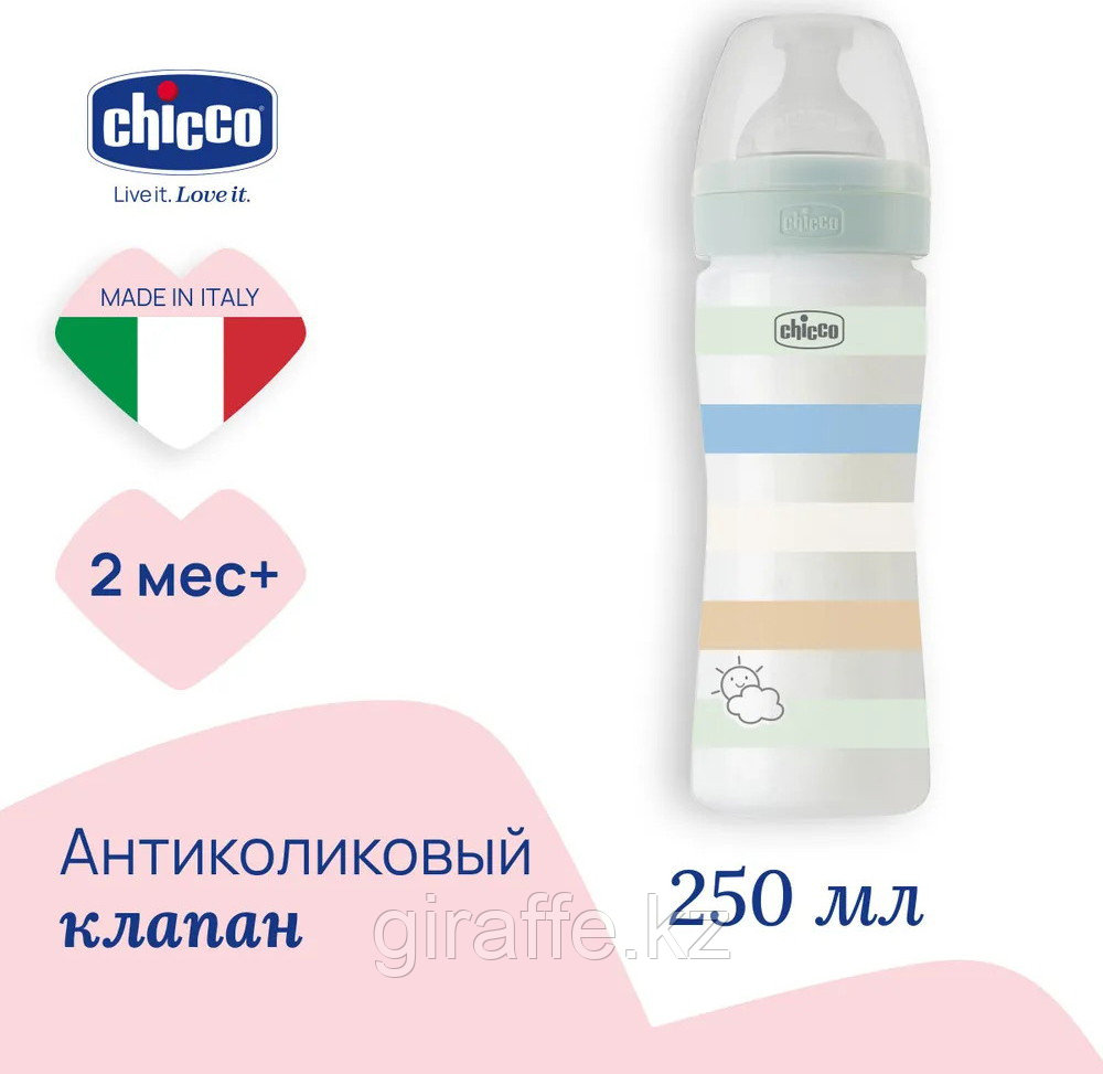 Chicco Бутылочка пласт. WB GREEN BOY, 250 мл, с/с, норм.поток, фото 1