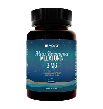 Мелатонин 3 мг от бессоницы "Melatonin 3mg" от Ibadat (60 таблеток), фото 1