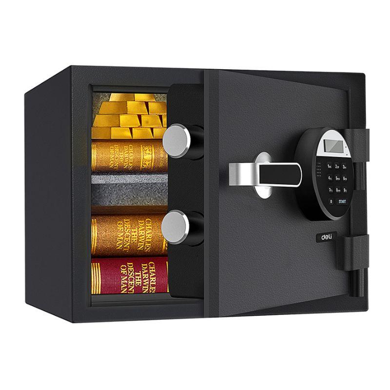 Сейф огнеупорный DELI "ET580" электронный замок + ключ, 380х300х300 мм, 20,8 кг, черный, фото 1