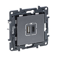 Розетка USB Niloe Step Тип А+C 12Вт+15Вт 5В Сталь
