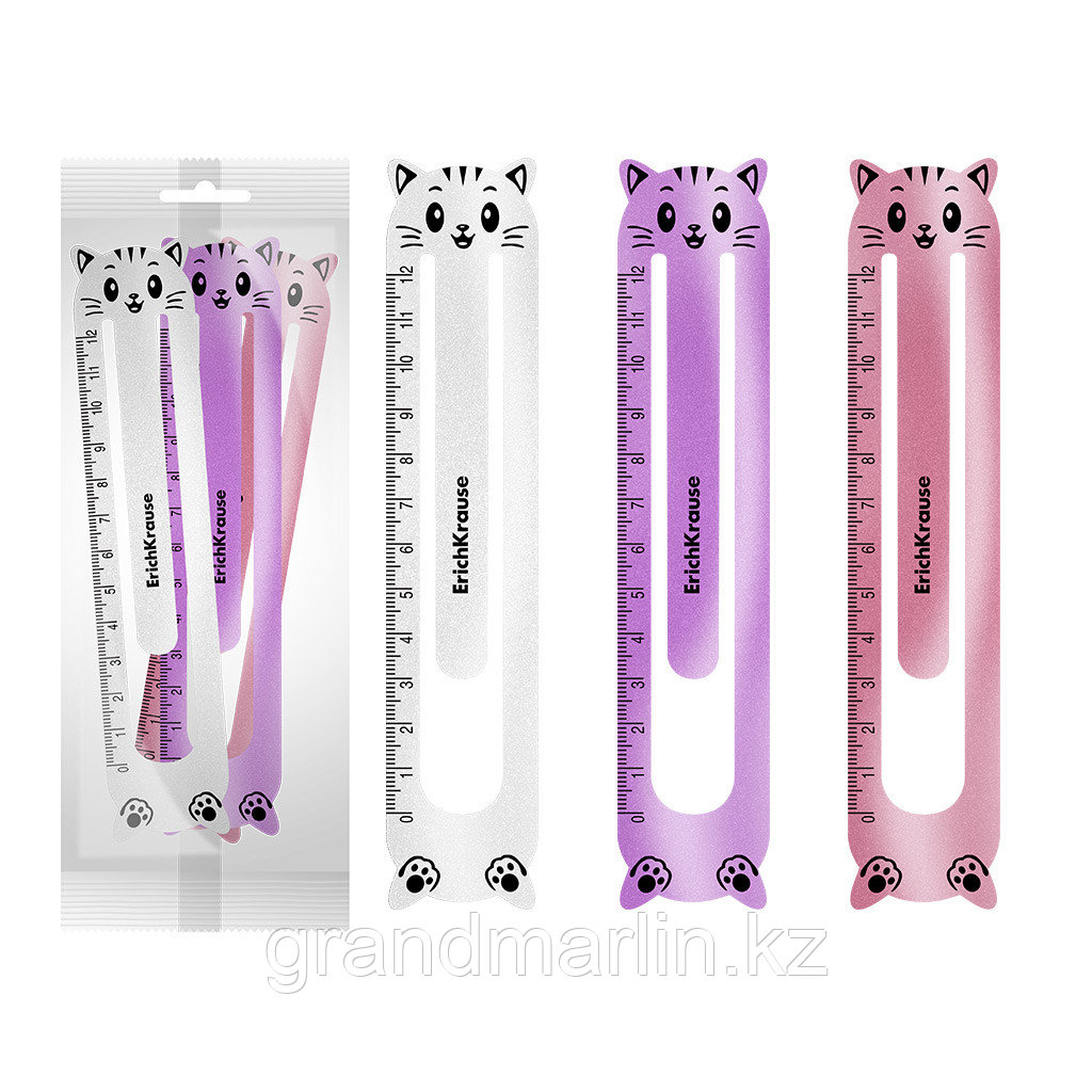 Набор из 3 закладок пластиковых ErichKrause Glossy Candy, фигурные, ассорти (12 наборов в пакете)