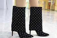 Стильные нарядные женские ботильоны натуральная замша с камнями.