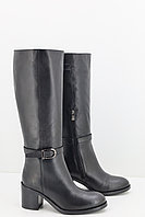 Женские зимние сапоги на устойчивом каблуке черного цвета. Кожаная женская обувь.