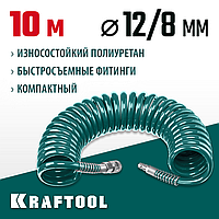 KRAFTOOL  10 м, 8 х 12 мм, 15 бар, воздушный спиральный шланг с фитингами рапид (06590-10)