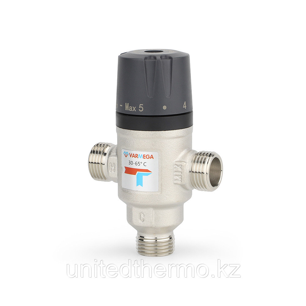 Термосмесительный клапан 1/2" (Kvs 1.6), НР, 30-65°, боковое смешение (термоэлемент Vernet, Франция)