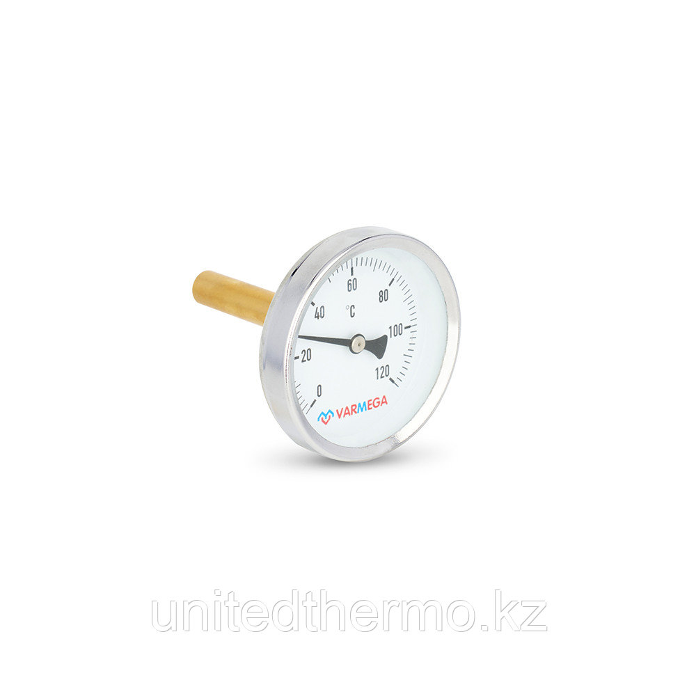 Термометр 120°С, 1/2", 63 мм, штуцер 50 мм биметаллический с погружной гильзой