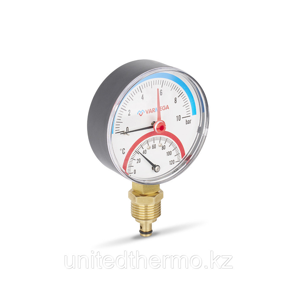 Термоманометр 80 мм, 10 бар, 1/2" радиальный 120°С, с отсекающим клапаном