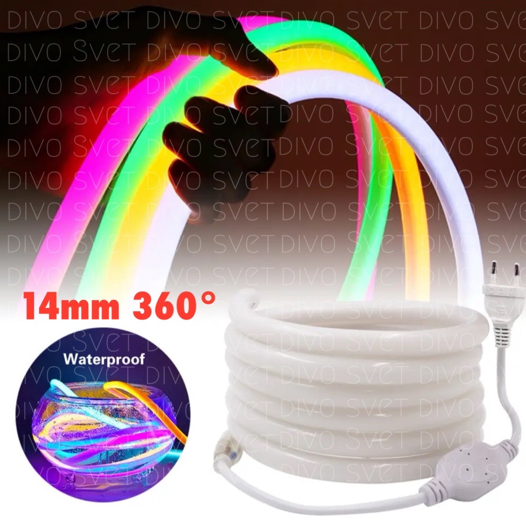 Флекс неон круглый 360гр 14MM. Led Flex neon, гибкий неон 220 v.