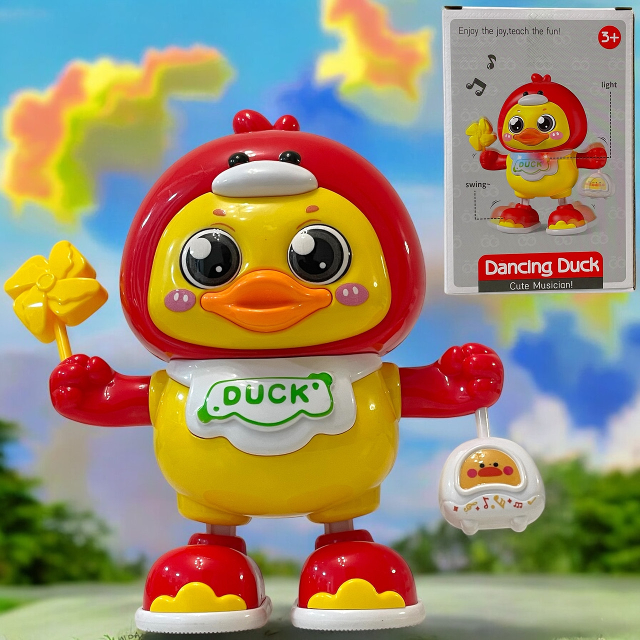 680B Утенок танцует красный (музыка,свет,движение) Dancing Duck 17*11см