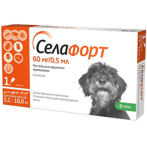 Селафорт Капли от блох, клещей и паразитов для собак 5,1 - 10 кг, фото 1