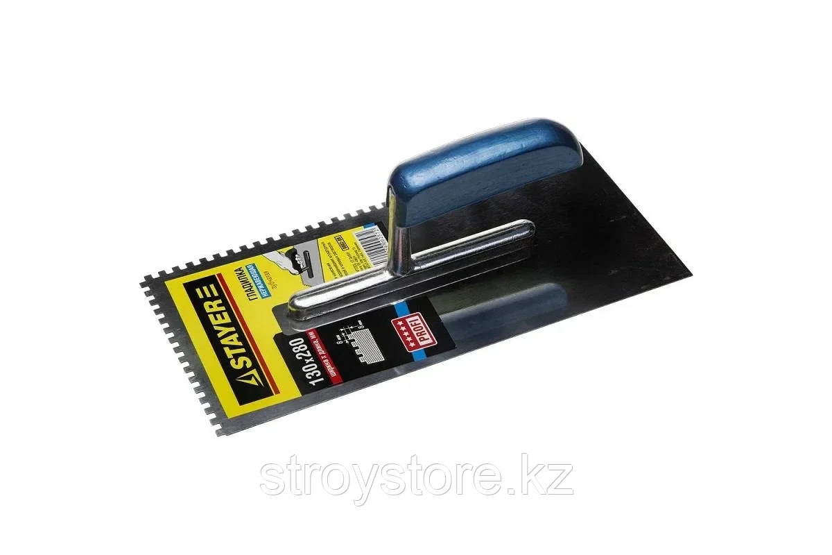 Гладилка штукатурная , деревянная ручка, зубчатая, нержавеющая, STAYER PROFESSIONAL 130х280 мм, 10х10 мм