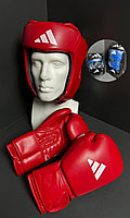 Кожаный шлем для бокса VELO со знаком AIBA цвет красный ,синий