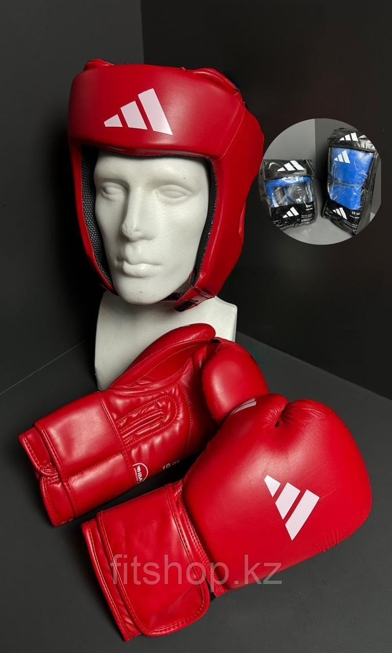 Кожаный шлем для бокса VELO  со знаком AIBA цвет красный ,синий, фото 1
