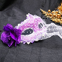Карнавальная венецианская маска с фатой и цветком фиолетовый