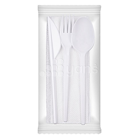 Набор 4/1 Эконом белый (300 шт/кор); Состав: Вилка, Нож, салфетка белая, зубочистка