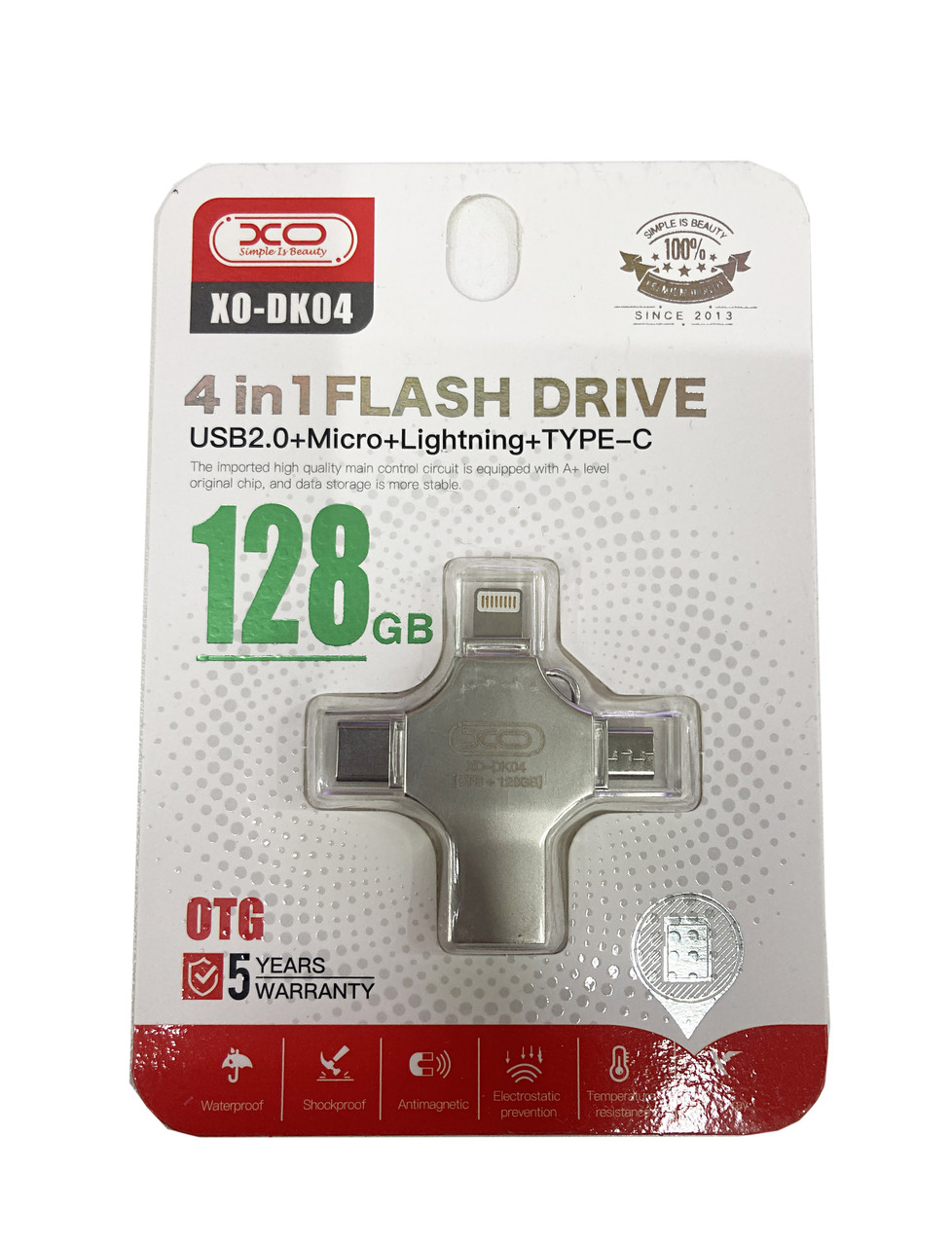 XO-DK-04, 4 in 1 флэш накопитель (Flash Drive) 128gb, универс. для ПК, смартфона, планшета (iOS, Android, Win), фото 1