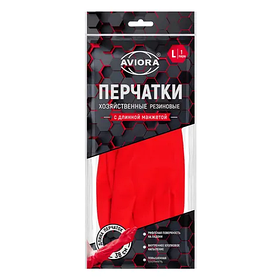 Хозяйственные перчатки резиновые с удлиненной манжетой, красные, 1 пара, размер L М, AVIORA