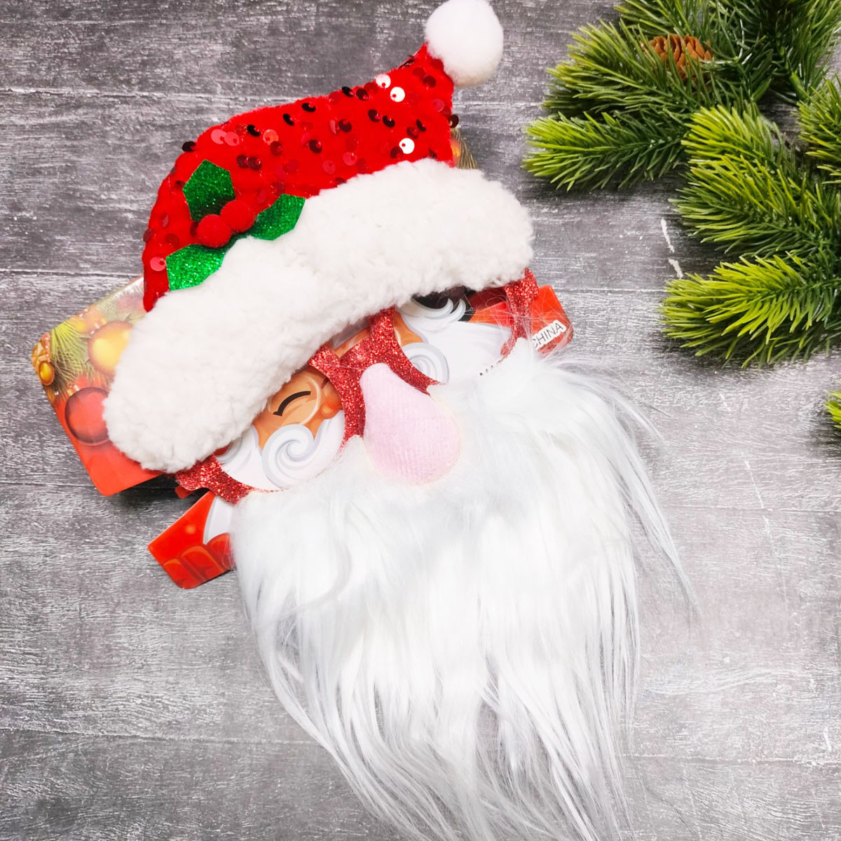 Очки дед мороз с бородой на Новый Год красные, фото 1