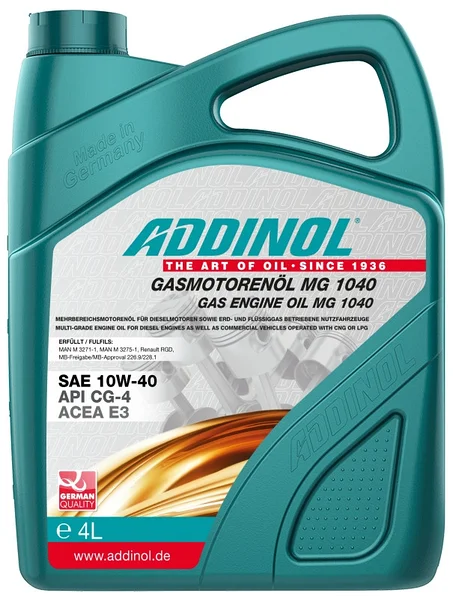 ADDINOL GASMOTORENOL MG 1040 SAE 10W-40 4L, фото 1