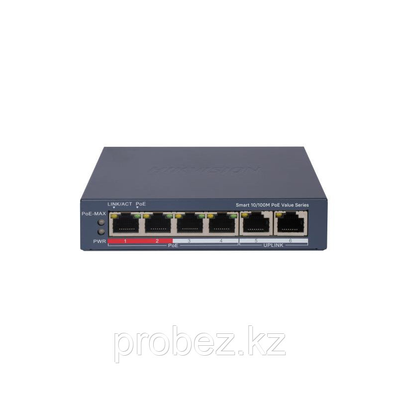Hikvision DS-3E1106P-EI/M Коммутатор 4-портовый PoE, управление через Hik-Partner Pro