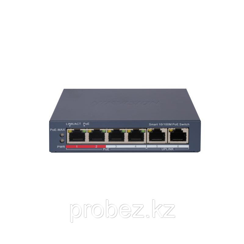 Hikvision DS-3E1106P-EI Коммутатор 4-портовый PoE, управление через Hik-Partner Pro