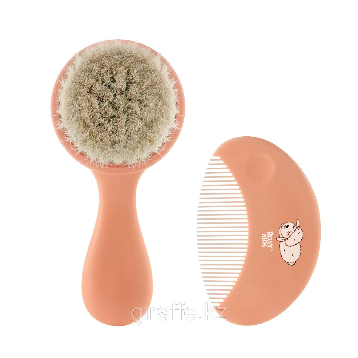 Расческа-щетка мягкая детская с мягким ворсом из овечьей шерсти и гребешок ROXY-KIDS, цвет персиковый, фото 1