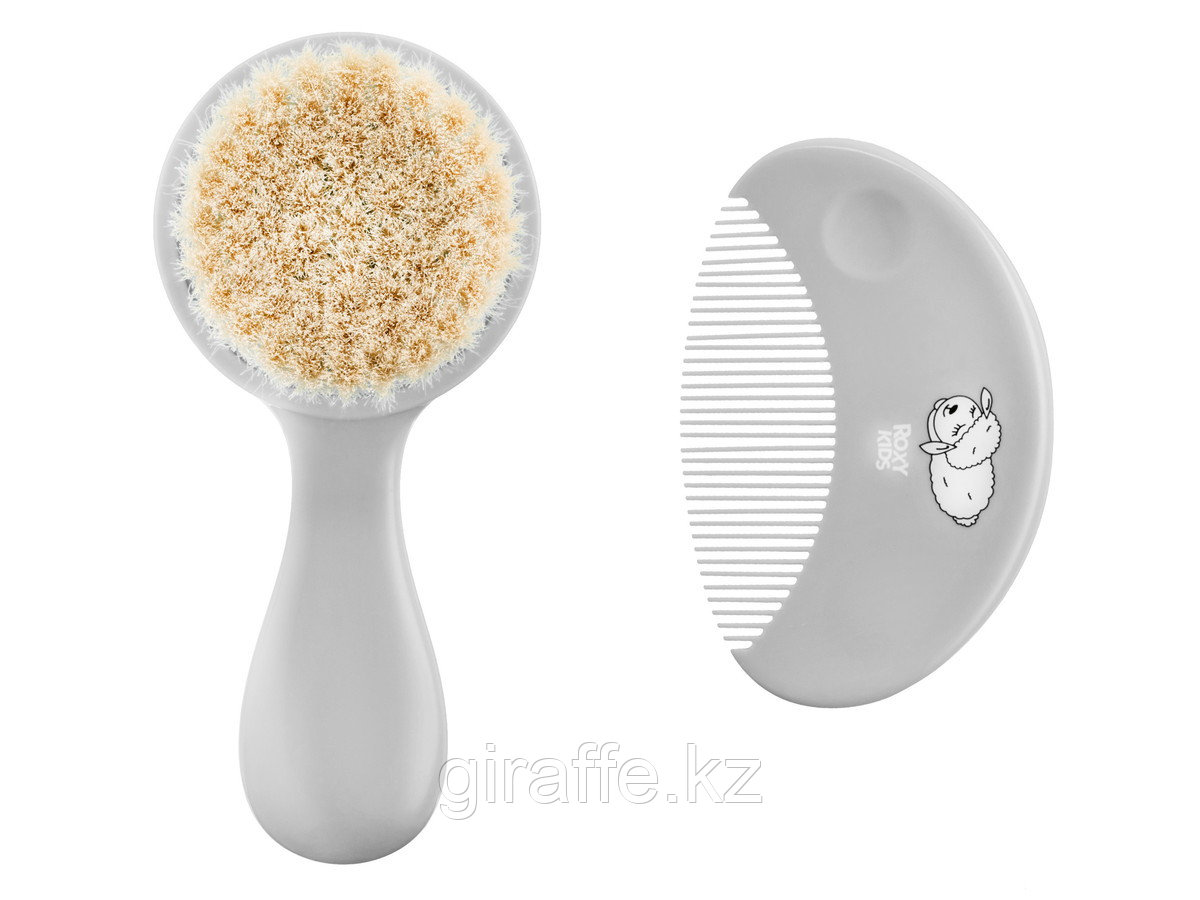 Расческа-щетка мягкая детская с мягким ворсом из овечьей шерсти и гребешок ROXY-KIDS, цвет серый, фото 1