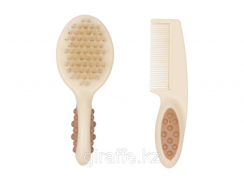 Щеточка детская расческа с натуральной щетиной с расческой-гребешком ROXY-KIDS, цвет бежевый, фото 1