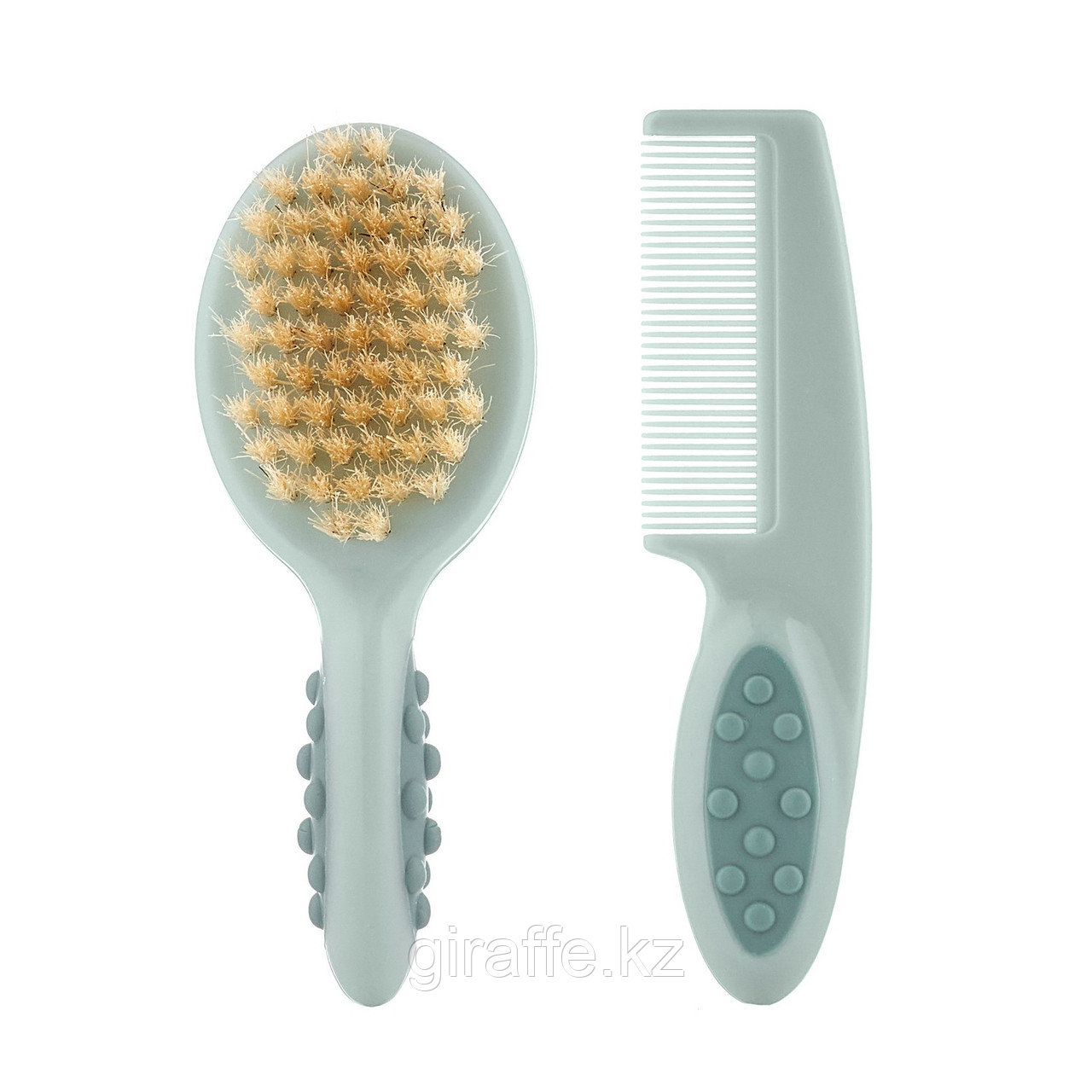 Щеточка детская расческа с натуральной щетиной с расческой-гребешком ROXY-KIDS, цвет серо-зеленый, фото 1