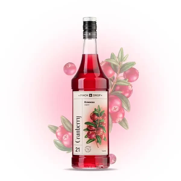Сироп «Клюква» Pinch&Drop стекло 1л D=85,H=330мм красный, фото 1