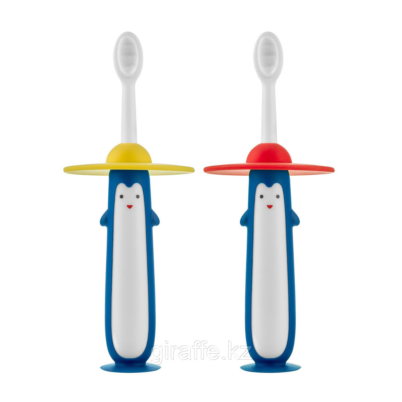 Детские зубные щетки PENGUIN с ограничителем для малышей от ROXY-KIDS, цвет красный и голубой , 2 шт, фото 1