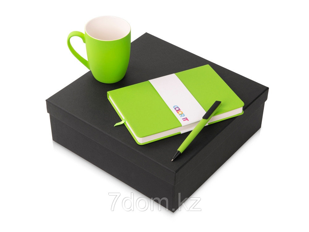 Подарочный набор c блокнотом C2, ручкой и кружкой, зеленое яблоко, фото 1