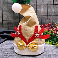 Шапочка новогодняя мешковина Оленьи рожки