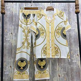 Пижама сатиновая Versace с брендовым принтом