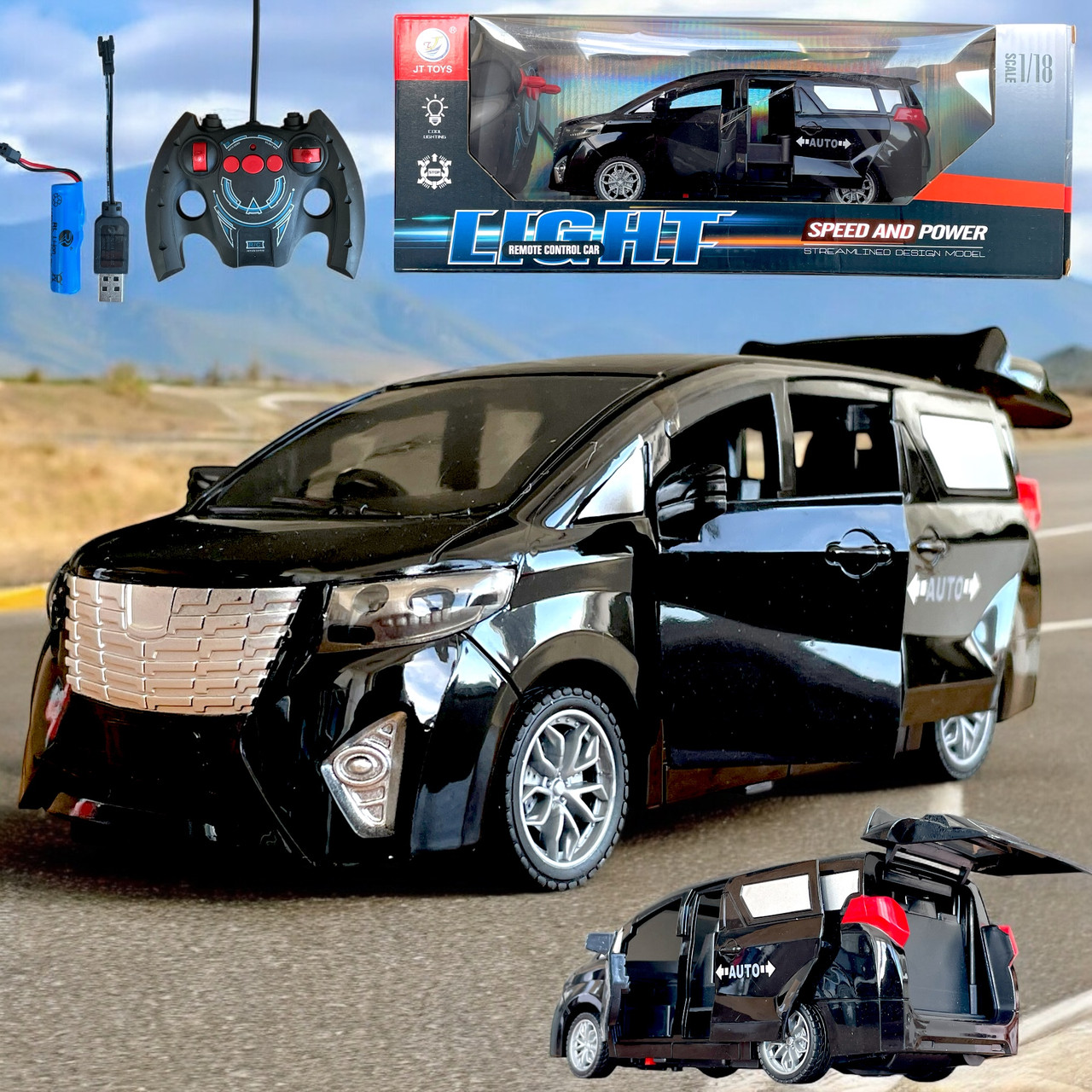 JT700 Toyota Альфард (черный) на р/у, 4 функции,двери открыв, 32*12см, фото 1