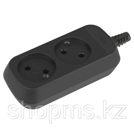 Колодка ЭРА KX-2-B 2 розетки без зазeмления черная, фото 1