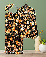 Пижама хлопковая "Victoria's Secret", с длинным рукавом и штанами, с цветочным принтом.