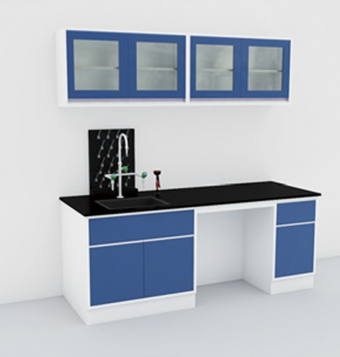Лабораторные столы с раковиной, полками и шкафом, фото 1