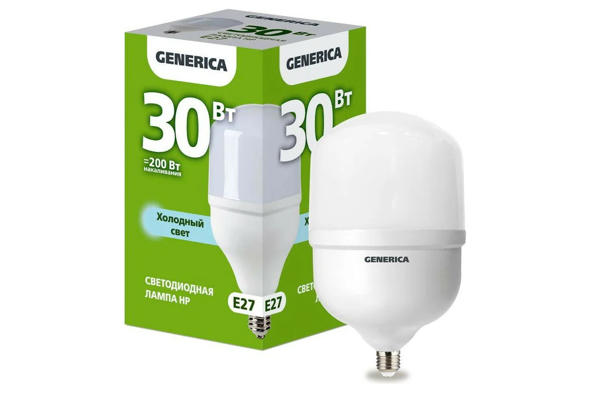 Светодиодная лампа HP 30Вт 230В 6500К E27 GENERICA LL-HP-30-230-65-E27-G