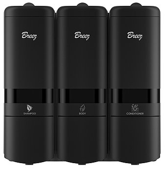 Настенный тройной дозатор для душевых BREEZ S-8163 чёрный (480x3) мл., фото 3